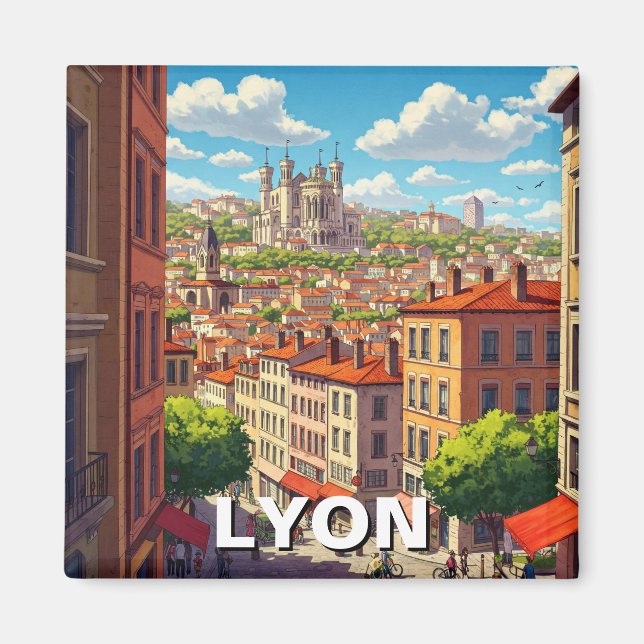 Lyon Frankrike Basilica Travel Magnet (Framsidan)