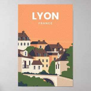 Lyon Frankrike Berömd Travel Ställe Illustration Poster