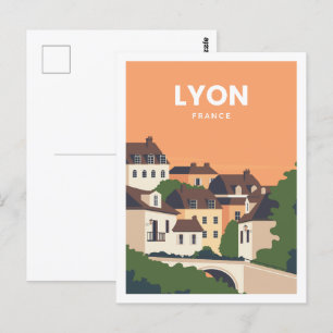 Lyon Frankrike Berömd Travel Ställe Illustration Vykort