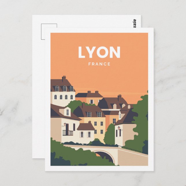 Lyon Frankrike Berömd Travel Ställe Illustration Vykort (Fram/baksida)