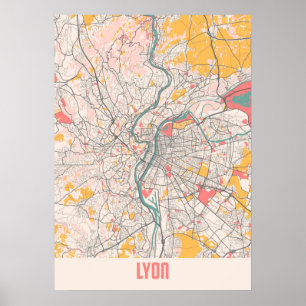 Lyon - Frankrike Chalk City Karta Poster