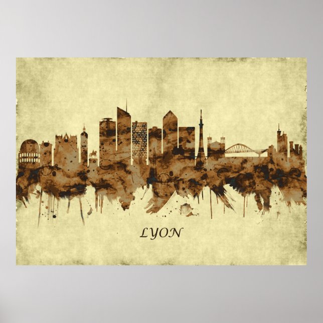 Lyon Frankrike Cityscape Poster (Framsidan)