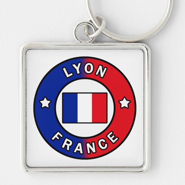 Lyon Frankrike Fyrkantig Silverfärgad Nyckelring (Framsidan)