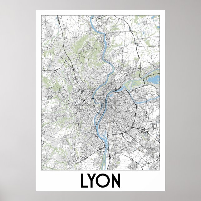 Lyon, Frankrike karta Poster (Framsidan)