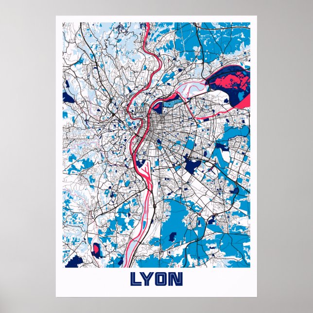 Lyon - Frankrike MilkTea City Karta Poster (Framsidan)
