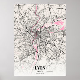 Lyon - Frankrike Neapolitan City Karta Poster