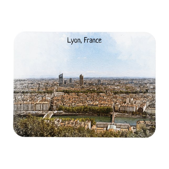Lyon Frankrike Panorama View Magnet (Horisontell)