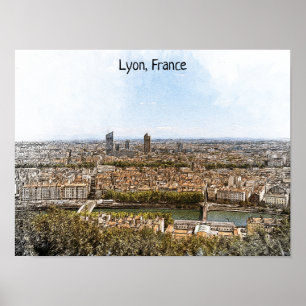 Lyon Frankrike Panorama View Poster