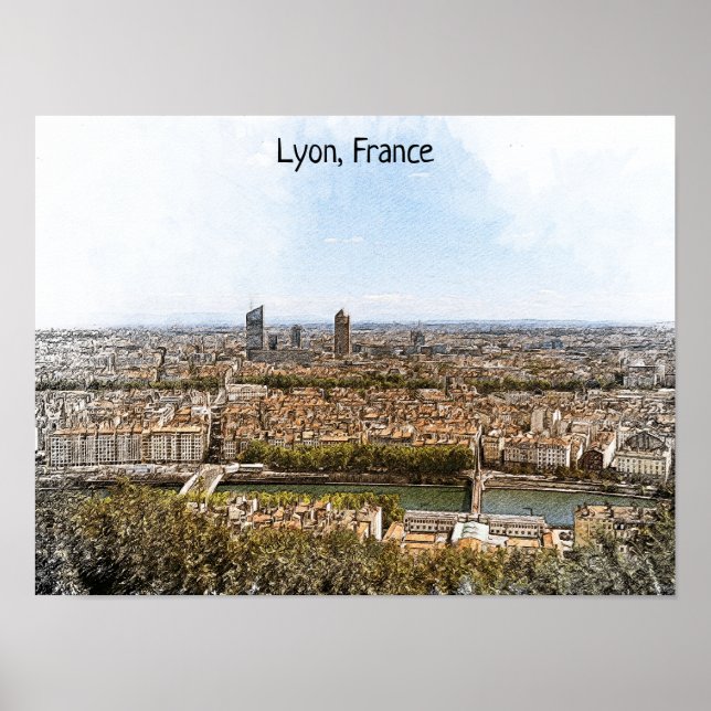 Lyon Frankrike Panorama View Poster (Framsidan)