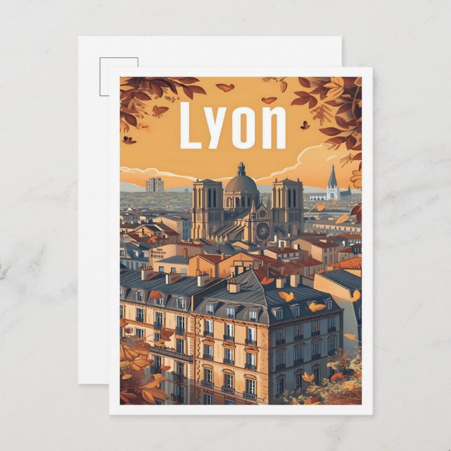 Lyon Frankrike Vintage Art Travel Illustration Vykort (Fram/baksida)