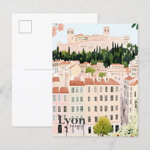 Lyon Frankrike Watercolor Painting Travel Vykort