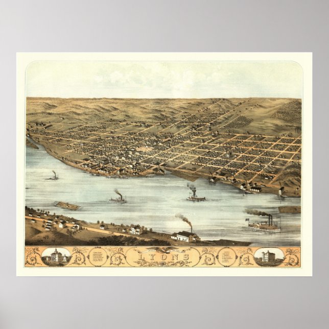 Lyon, IA Panoramic Karta - 1868 Poster (Framsidan)