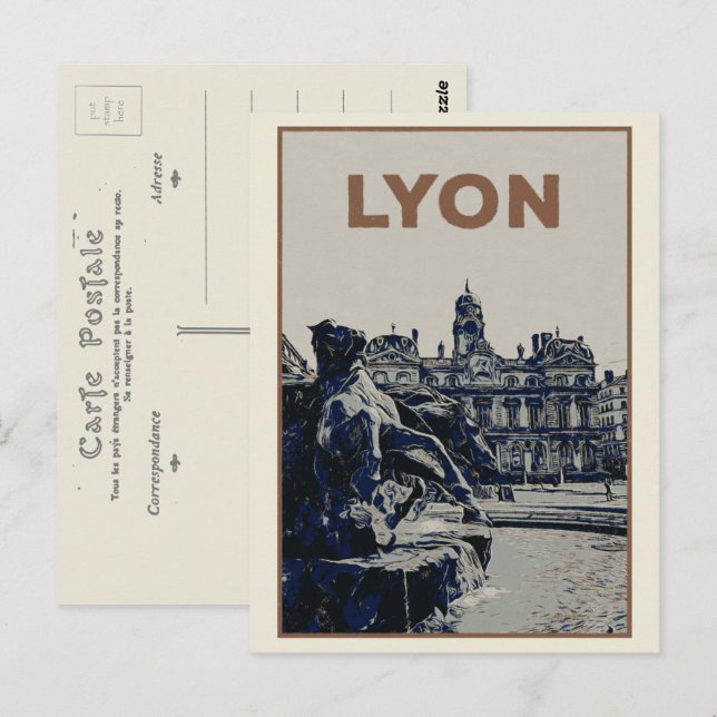 Lyon illustrationen Bartholdi Fontän Frankrike Vykort (Fram/baksida)