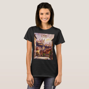 Lyon Kyrka Frankrike Resa Akvarell Stad Vintage T Shirt