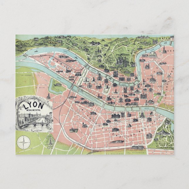 Lyon Monumental Karta Garnier Freres Paris 1894 Vykort (Framsida)