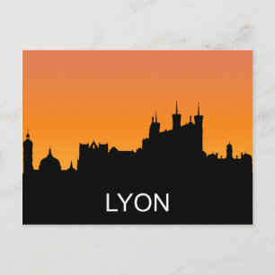 Lyon silhouette, sommarsolnedgång, illustration vykort