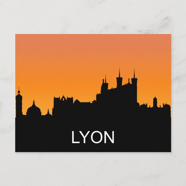 Lyon silhouette, sommarsolnedgång, illustration vykort (Framsida)