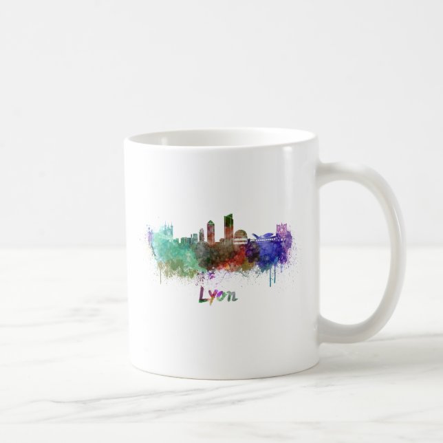 Lyon skyline in watercolor kaffemugg (Höger)