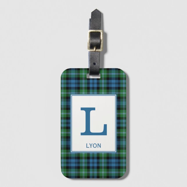 Lyon Tartan Bright Blue och Grönt Play Mönster Bagagebricka (Framsida vertikal)