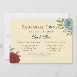 Lyons Blue & Mörk Red Peony Rehearsal Dinner Inbjudningar