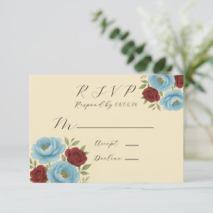 Lyons Blue Peony & Mörk Red Peony Bröllop OSA Kort