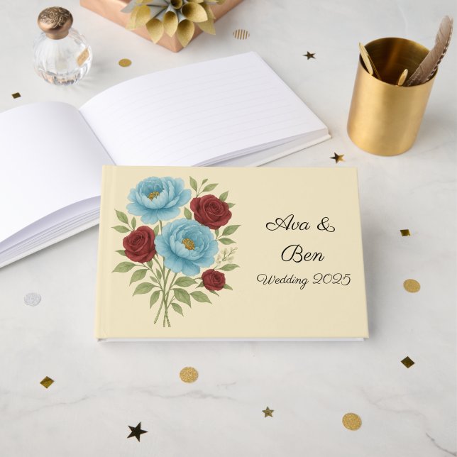Lyons Blue Peony och Fig Lila Ro Bröllop Gästböcker (Framsida öppen)