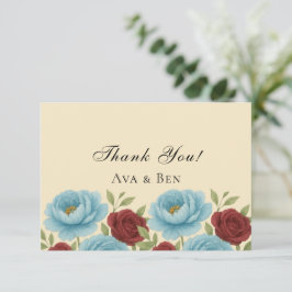 Lyons Blue Peony och Röd ros Bröllop Tack Kort