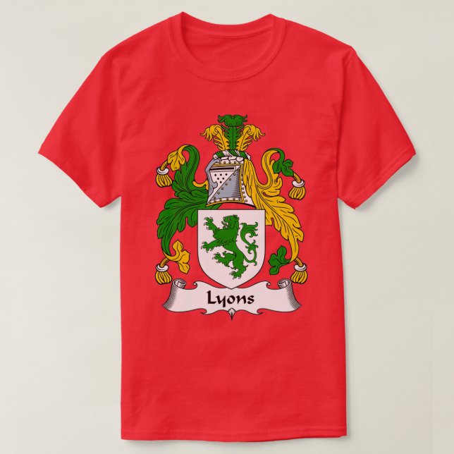 Lyons Coat of Arms Lyons Family Crest  T Shirt (Design framsida)