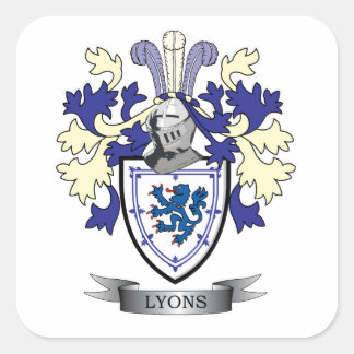 Lyons Family Crest Jackar av Arm Fyrkantigt Klistermärke