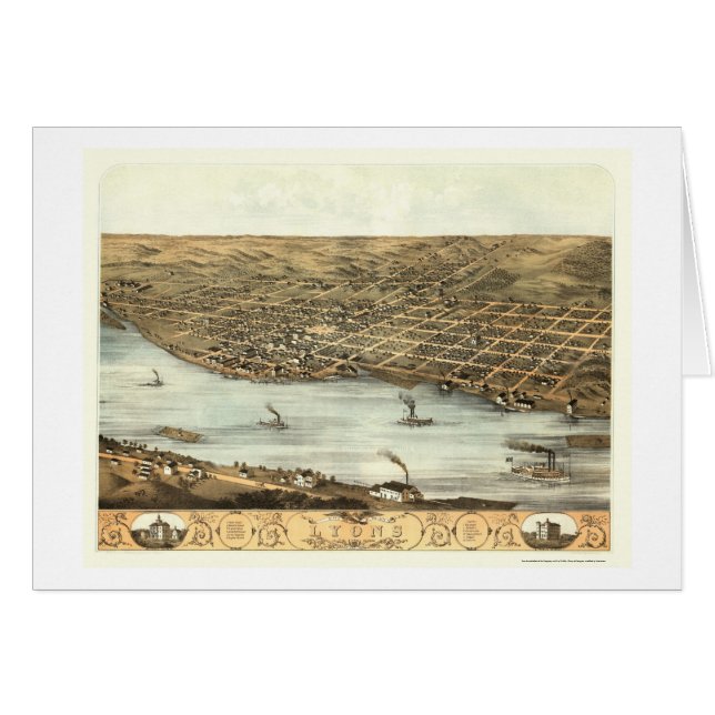 Lyons panorama- karta för IA - 1868 Hälsningskort (Framsidan Horizontal)