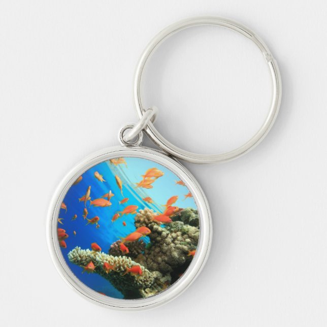 Lyretail anthias på korallreven rund silverfärgad nyckelring (Framsidan)