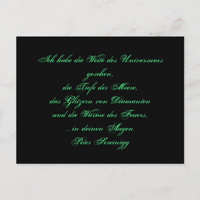 Lyrik Gedicht Liebe – Love poem – Peter Sereinigg Vykort (Framsida)