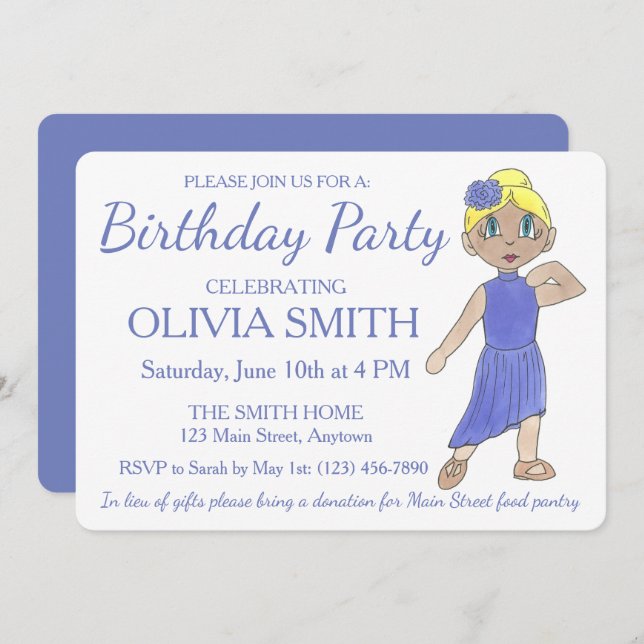 Lyrisk Modern Dancer Lila Dance Födelsedagsfest Inbjudningar (Fram/baksida)