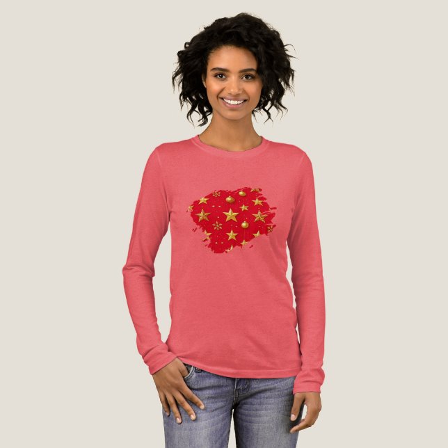 Lys, stjärniga jul t shirt (Hel framsida)