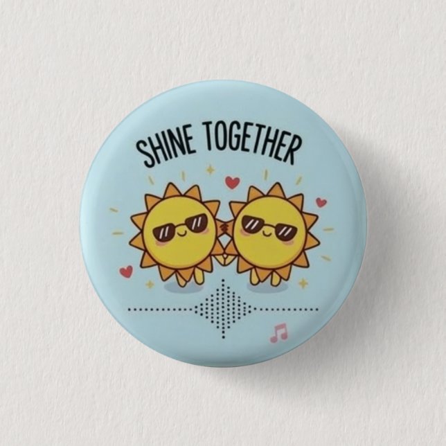 Lys tillsammans söta solglasögon Kawaii Pin Knapp (Framsida)