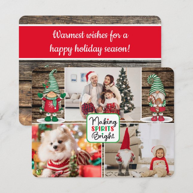 Lysa upp julgnomarna (lägg till dina foton) julkort (Fram/baksida)