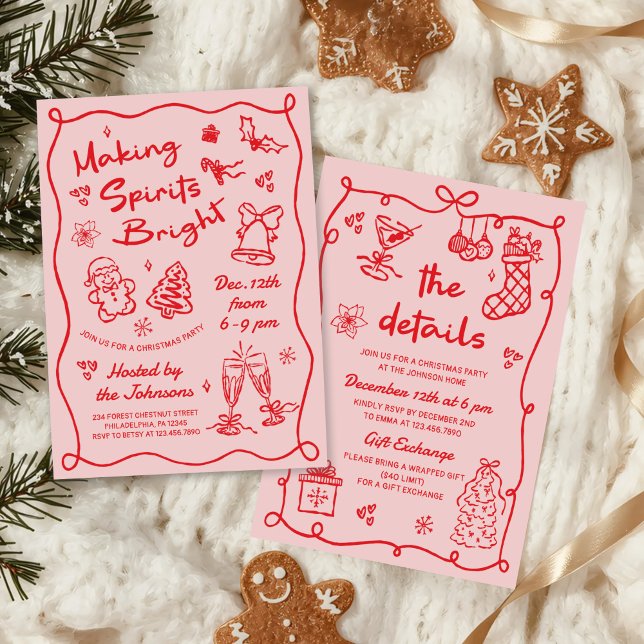 Lysa upp julstämning Handritad julfest Inbjudningar (Skapare uppladdad)