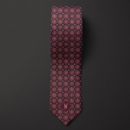 Lysande Burgundisk och Guld Mandala Monogram Slips