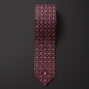 Lysande burgundisk och guld Mandala-monogram Slips