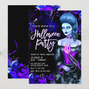 Lysande död flicka lila rosor Halloween-fest Inbjudningar