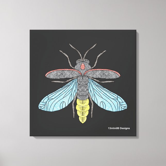 Lysande eldflugor (svart) - Canvastryck (Framsida)