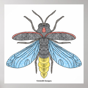 Lysande eldflugor (vita) - Affisch Print