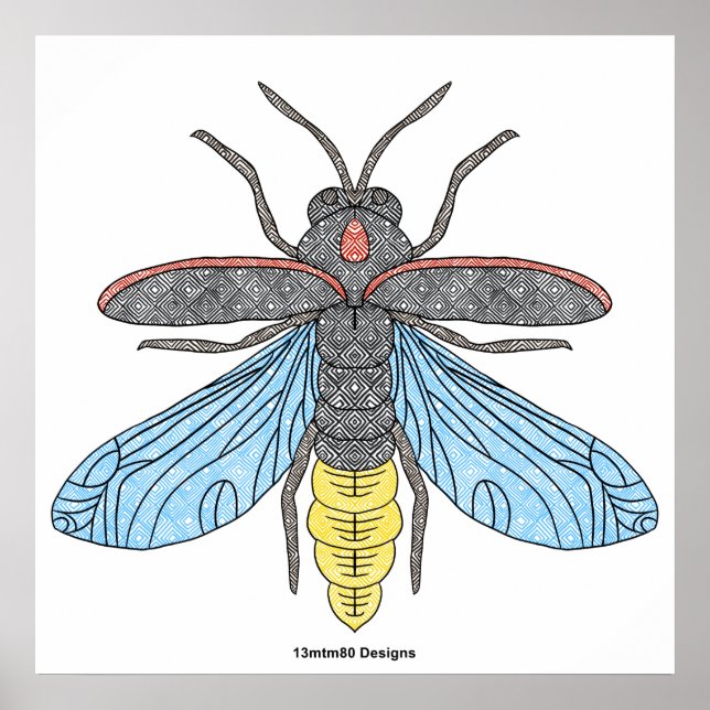 Lysande eldflugor (vita) - Affisch Print (Framsidan)