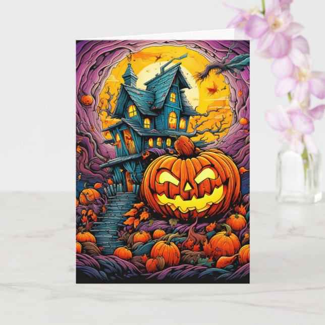 Lysande Halloween Pumpkin Kort (Orkide)