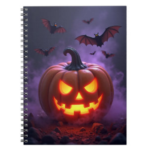 Lysande Jack O Lantern Spökande Pumpa Natt Djur Anteckningsbok