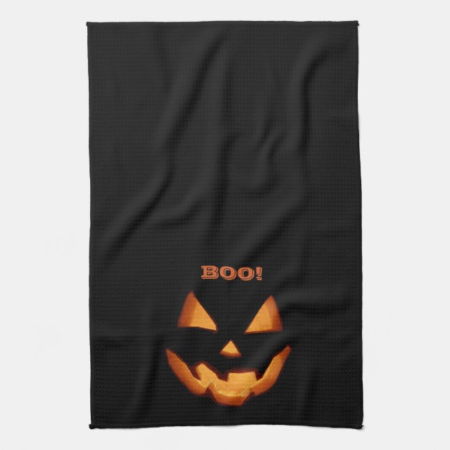 Lysande Jack O'Lantern Snidad Halloweenskräcklig A Kökshandduk (Vertikal)