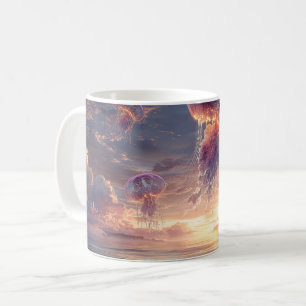 Lysande maneter i solnedgångshimlar kaffemugg