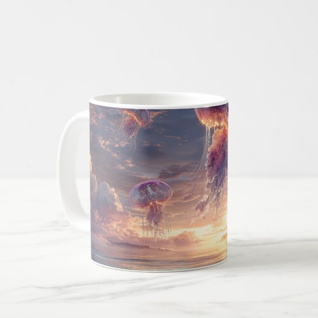 Lysande maneter i solnedgångshimlar kaffemugg (Framsida vänster)