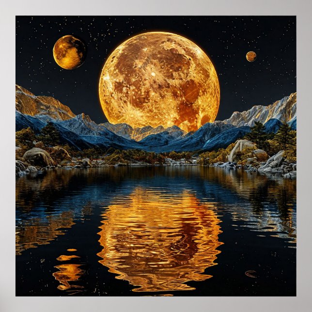 🌕 Lysande månväggskunst för natt himmel dekoratio Poster (Framsidan)
