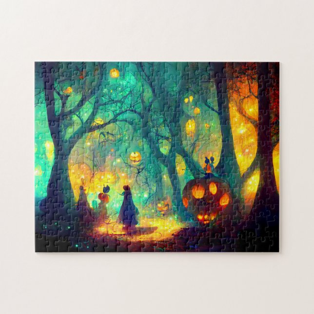 Lysande Pumpa Halloween Magi Häxor Pussel (Horisontell)